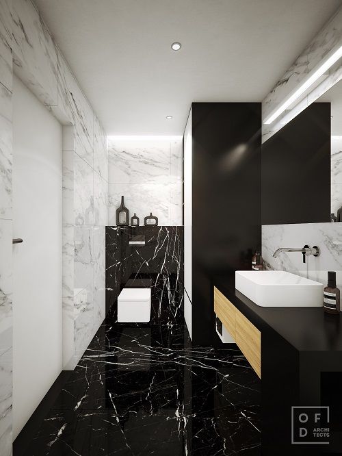 idee baie moderna alb negru marmura mobilier cu chiuveta