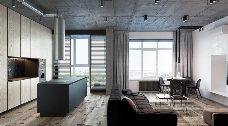 amenajare apartament open space living cu bucatarie modern
