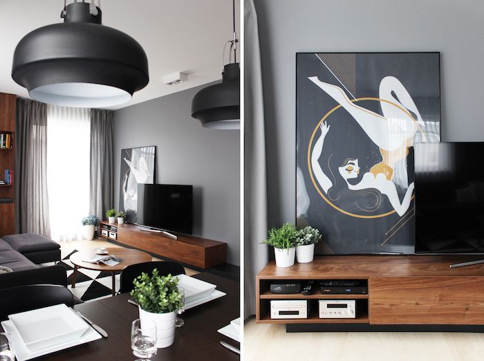 amenajare garsoniera moderna, living modern zona tv