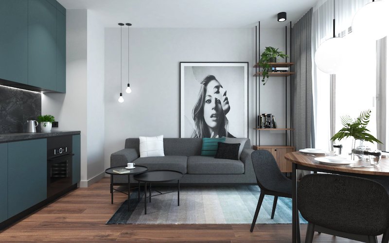 amenajare apartament 2 camere mic poze living modern cu bucatarie
