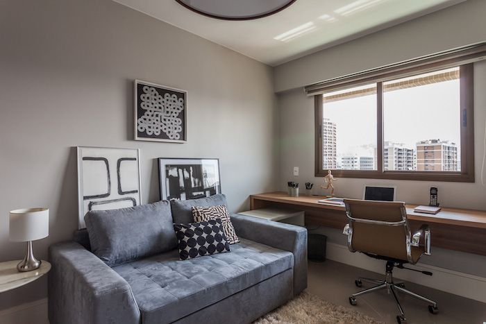 amenajare birou acasa mobilier birou scaun modern canapea gri