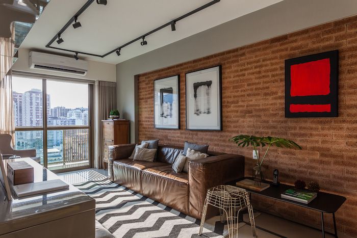 amenajare living modern canapea piele maro apartament trei camere modern