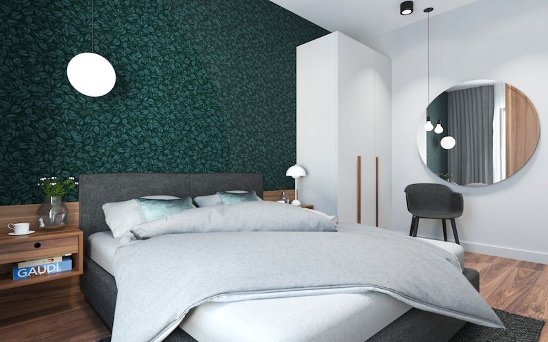 amenajari apartamente 2 camere mici dormitor modern cu tapet