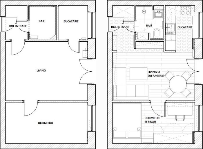 amenajare apartament mic 2 camere plan