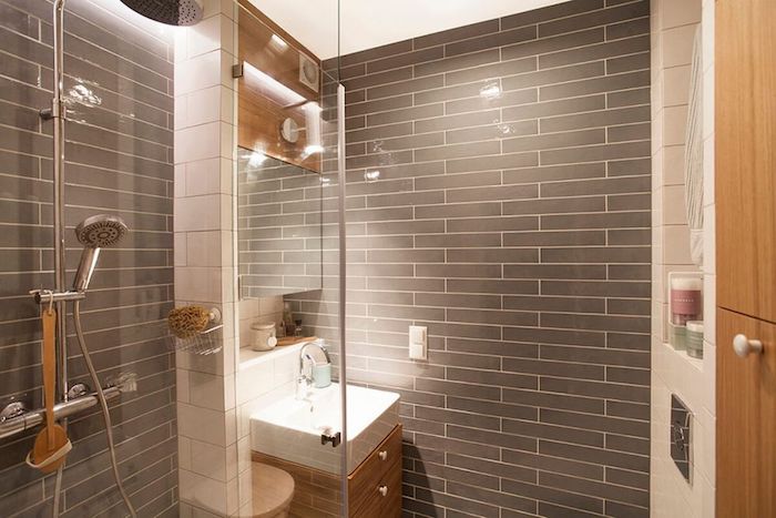 baie mica apartament gresie gri amenajare apartament mic 2 camere