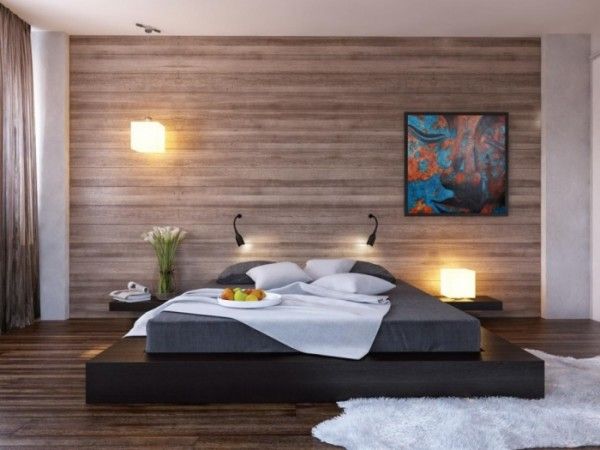 parchet laminat pe perete in dormitor