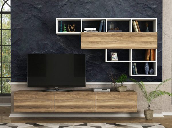 mobila living moderna suspendata comoda tv cu sertare