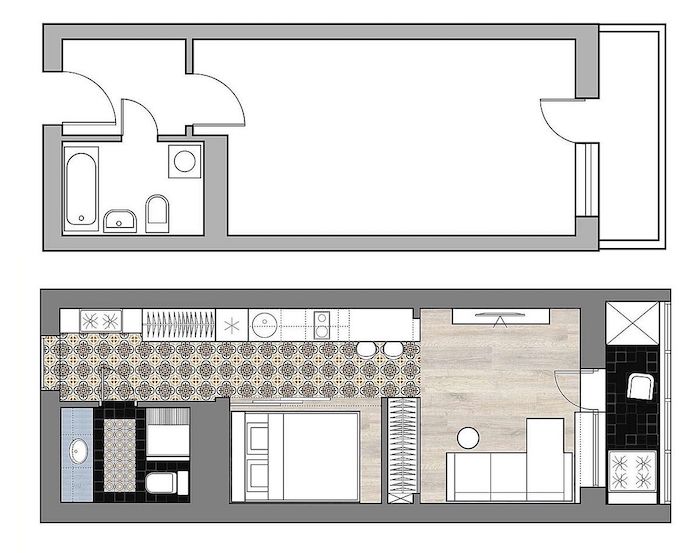 plan garsoniera moderna din 35 mp