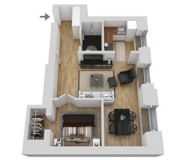 Amenajare separeu intr-o garsoniera moderna de 44m2