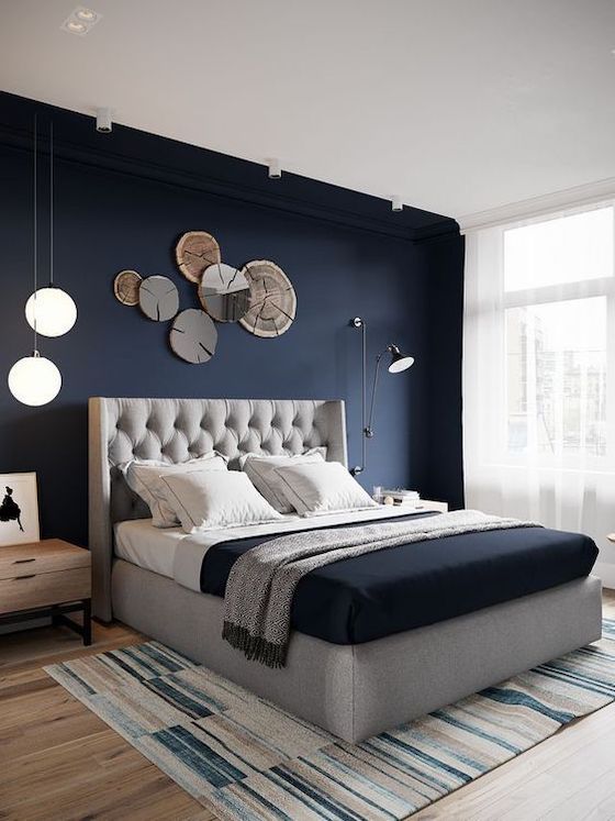 amenajare dormitor modern cu perete bluemarin