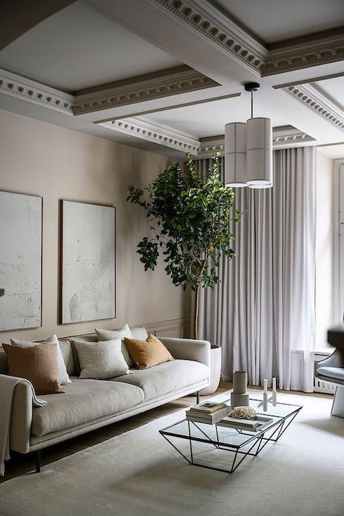 amenajare living elegant cu nuante de gri