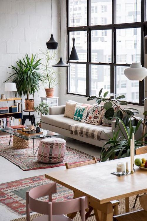 amenajare living in stil boho