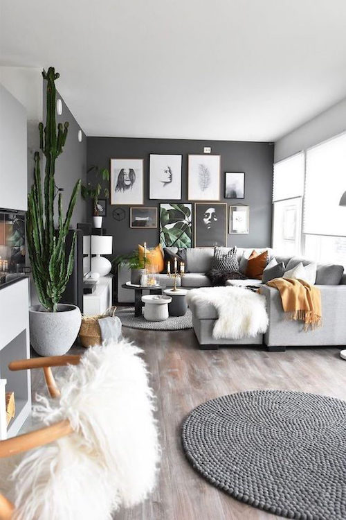 idei amenajare living culori gri modern