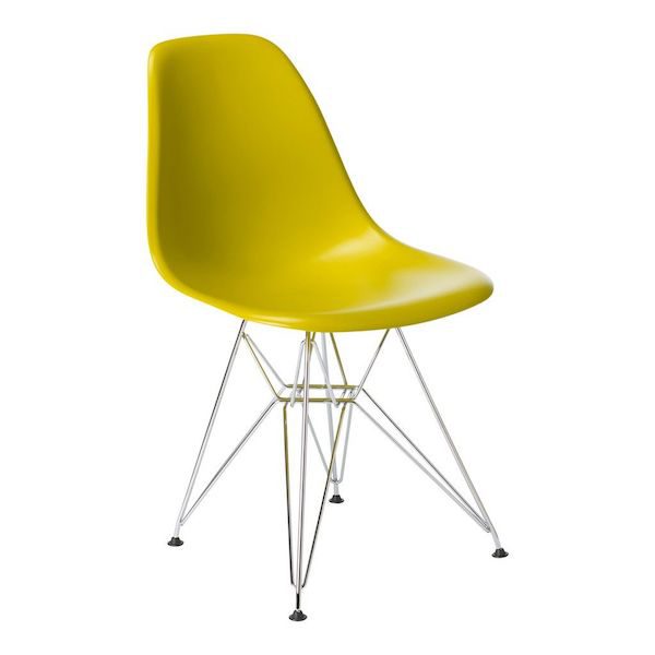 scaun living bucatarie plastic picioare din metal ergonomic galben