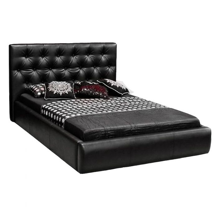 pat negru piele 140x200 ieftin pat dormitor modern