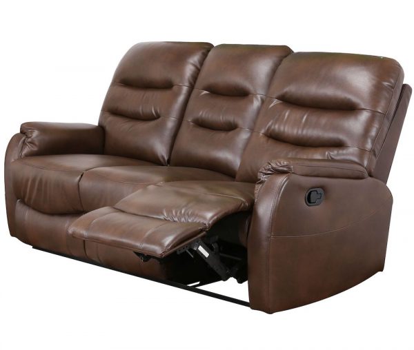Canapea din piele cu 3 locuri, 2 reclinere, Maro inchis, 193 x 100 x 101 cm modern