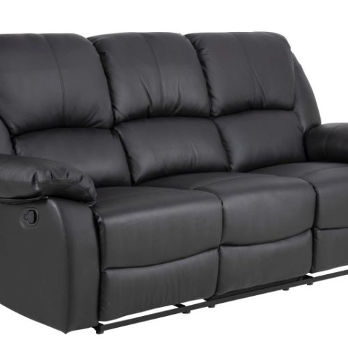 Canapea recliner neagra, Piele, 3 locuri, Moderna
