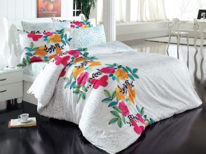 Lenjerie de pat bumbac 100%, 2 persoane, 220x200cm, Alba, Design Floral
