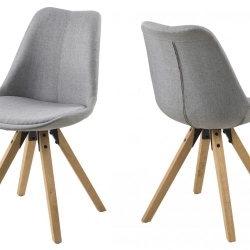 Set 2 scaune bucatarie, Tapitate cu stofa, Gri, Picioare lemn, Design scandinav