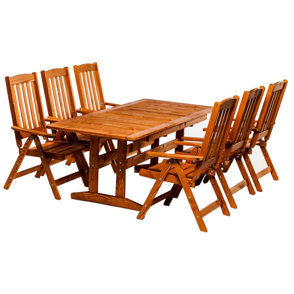Set mobilier gradina pliabil 6 scaune 1 masa extensibila Lemn natural