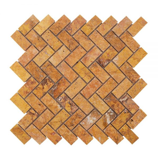 Mozaic Travertin Peach Herringbone Polisat 2.5 x 5 cm