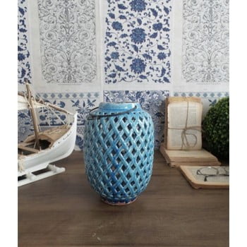 Felinar din ceramică Orchidea Milano, înălțime 21 cm, albastru