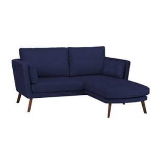 Canapea cu 3 locuri Mazzini Sofas Elena, cu șezlong pe partea dreaptă, albastru marin