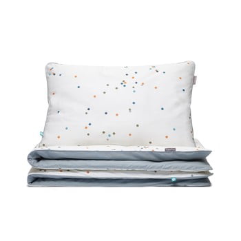 Lenjerie de pat pentru copii Mumla Confetti, 90 x 120 cm, alb-gri