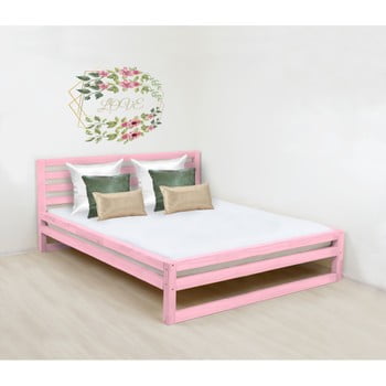 Pat dublu din lemn Benlemi DeLuxe, 200 x 160 cm, roz