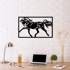 Decorațiune metalică de perete Horse Two, 70 x 50 cm, negru