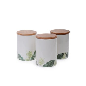 Set 3 recipiente din ceramică cu capac din bambus Galinos