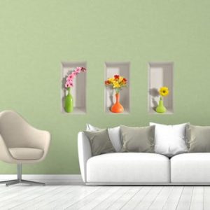 Set 3 autocolante 3D pentru perete Ambiance Spring Flowers
