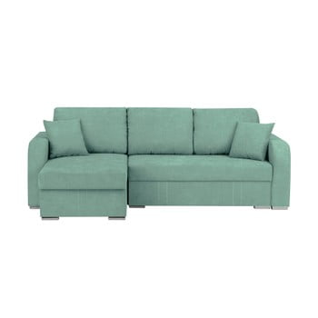 Canapea pe colt, extensibila, cu 3 locuri si spatiu pentru depozitare Melart Louise, verde menta