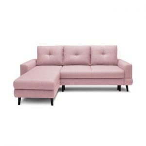Canapea extensibila cu sezlong pe partea stanga Bobochic Paris Calanque, roz deschis