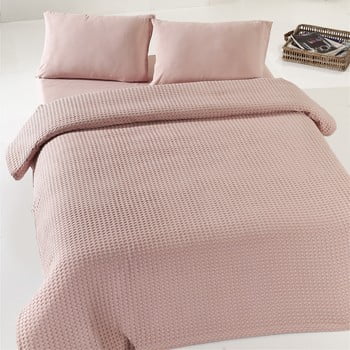 Cuvertura subtire de pat din bumbac Dusty Rose Pique, 200 x 240 cm, bej - roz