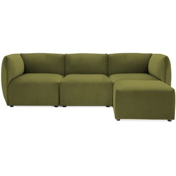 Canapea modulara cu 3 locuri si suport pentru picioare Vivonita Velvet Cube, verde masliniu