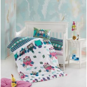 Lenjerie de pat din bumbac pentru copii Owly, 100 x 150 cm