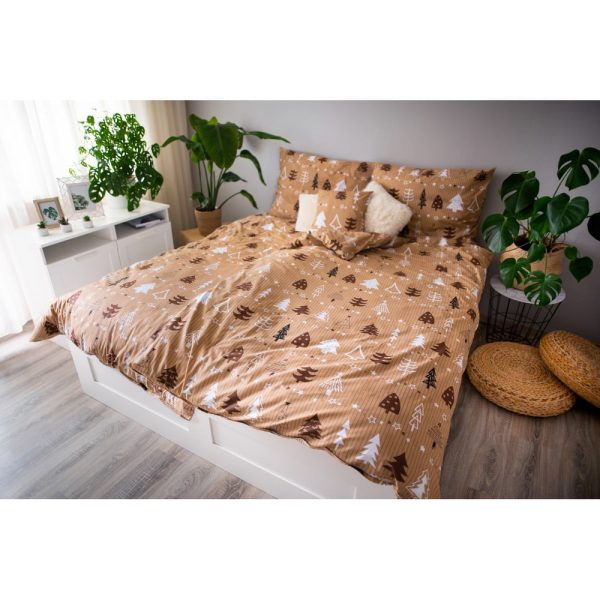 Lenjerie de pat din bumbac pentru pat de o persoana Cotton House Trees, 140 x 200 cm, maro