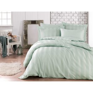 Lenjerie de pat din bumbac satinat pentru pat dublu cu cearsaf Hobby Wafel, 200 x 220 cm, verde