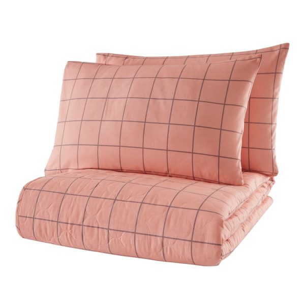 Cuvertura de pat cu 2 fete de perna din bumbac ranforce Mijolnir Piga, 225 x 240 cm, roz